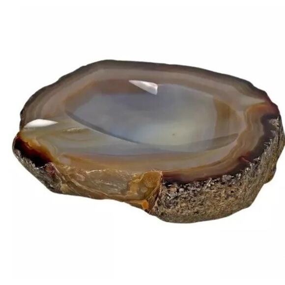 Italian Geode Slice Ashtray Trinket Soap Dish Agate Stone Rock Crystal Large - Picture 1 of 11